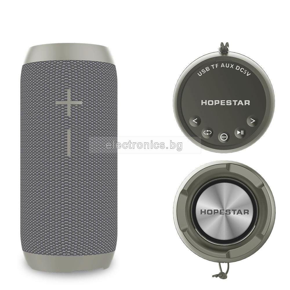 Bluetooth колонка HOPESTAR P7+ Power Bank,  FM радио, литиево-йонна батерия, влагозащита, слот за USB/micro SD CARD/AUX, сива