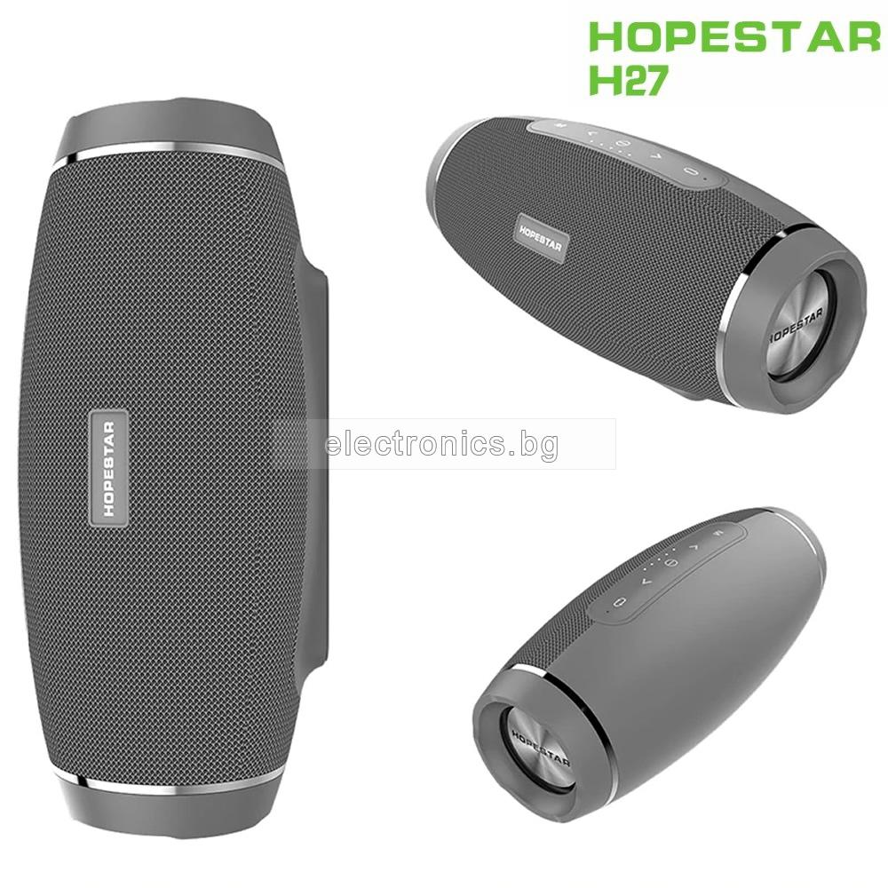 2-в-1 Bluetooth колонка HOPESTAR H27+ Power Bank, влагозащитена, USB/micro SD card/AUX,  FM радио, литиево-йонна батерия, сива