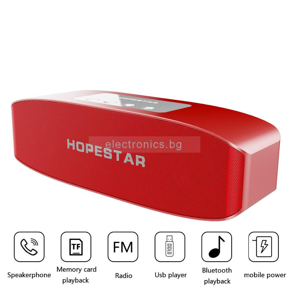 2-в-1 Bluetooth колонка HOPESTAR H11+ Power Bank, USB/micro SD card/AUX,  FM радио, литиево-йонна батерия, червена