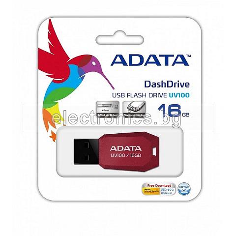 USB Флаш Памет UV100 ADATA Flash Drive, 16 GB, USB 2.0 Флашка, червена
