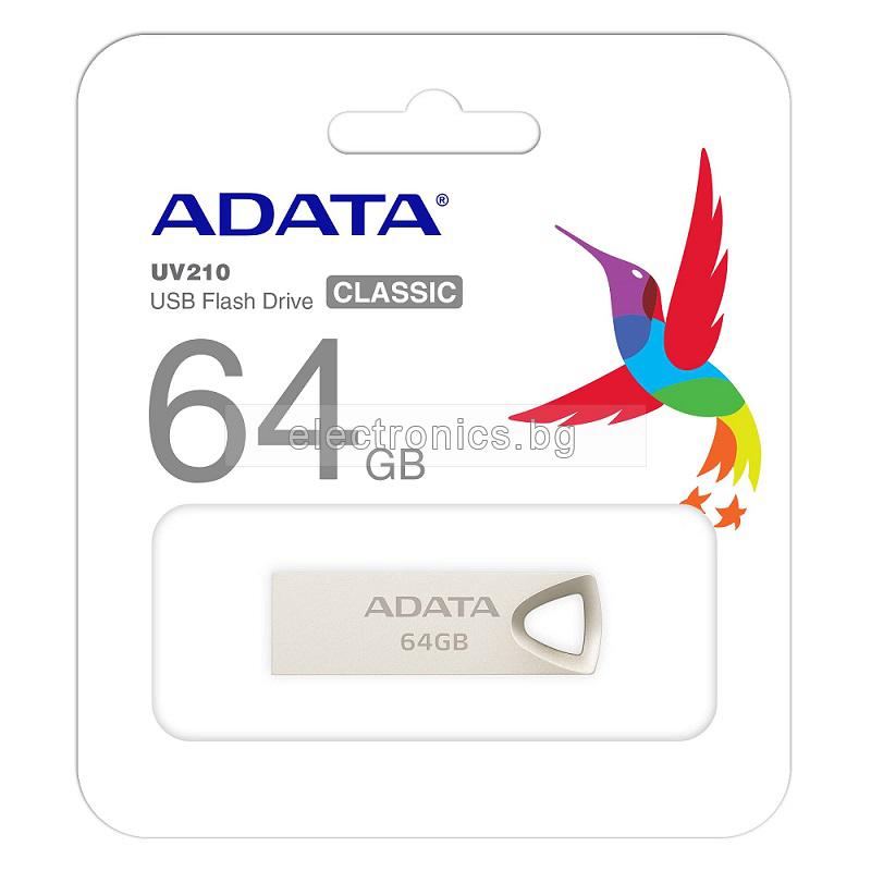 64GB USB Флаш Памет UV210 ADATA Flash Drive, 64 GB, USB 2.0 Флашка Метална
