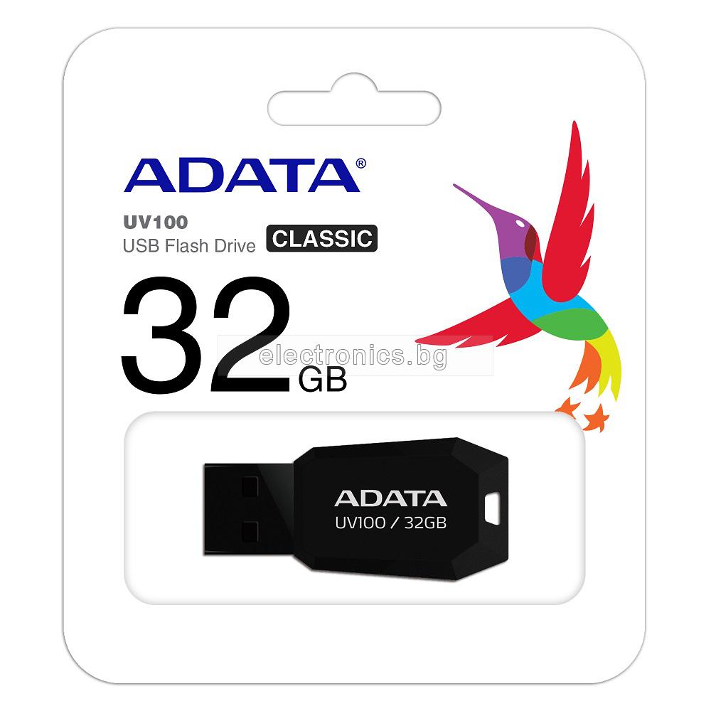 USB Флаш Памет UV100 ADATA Flash Drive, 32 GB, USB 2.0 Флашка, черна