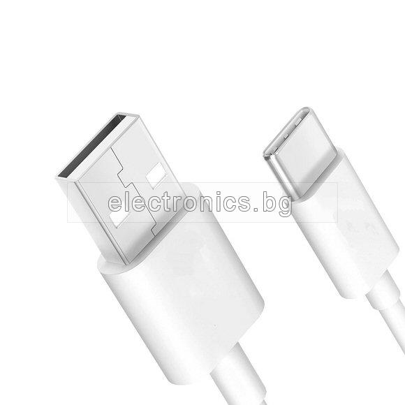 Кабел USB TYPE C, за Трансфер на Данни и Зареждане, бял, 1 метър