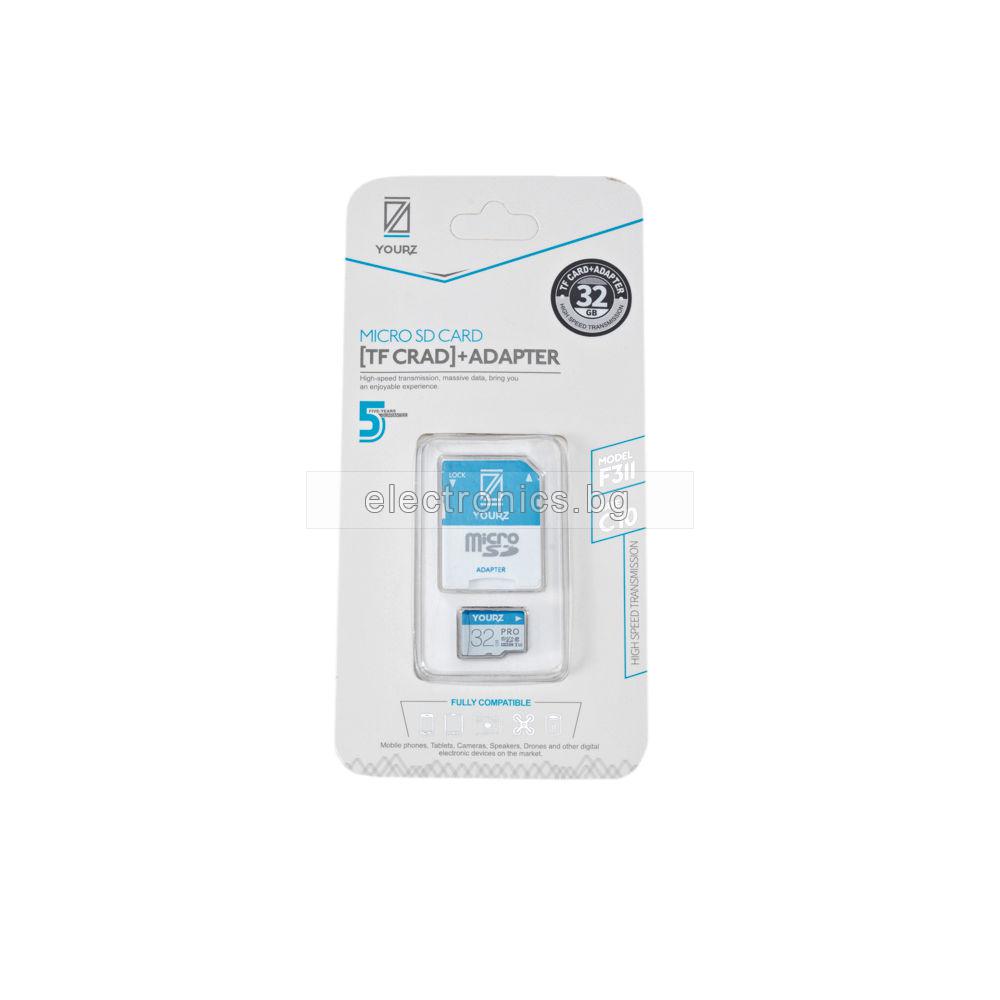 Карта Памет micro SDHC ADATA с SD адаптер, 32 GB, Yourz