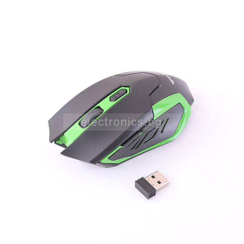 Безжична мишка WIRELESS WB-705 Game, чернo-зелена