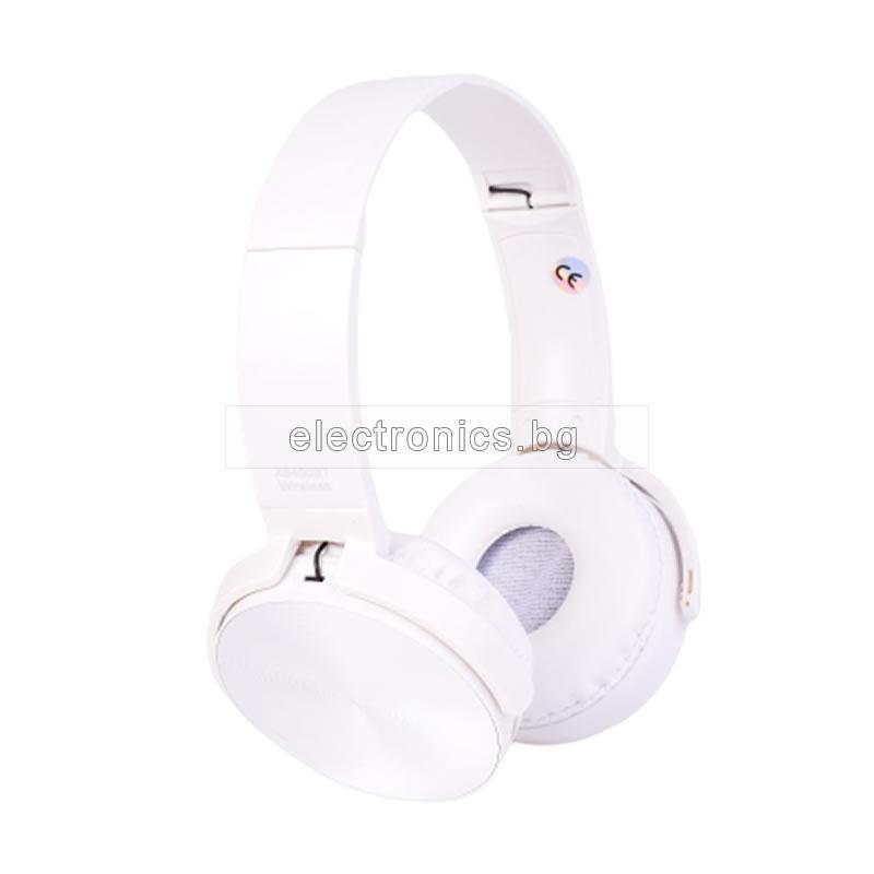 Безжични слушалки 450BT, Bluetooth, MP3 плеър, вграден микрофон, Цвят: Бял