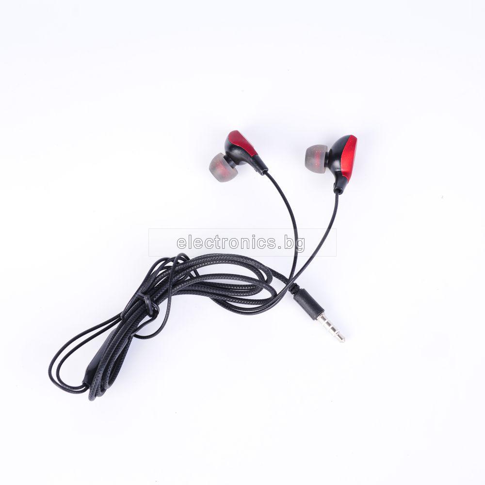 Слушалки KL-202, Handsfree, 3.5мм стерео жак с микрофон, черен-червен