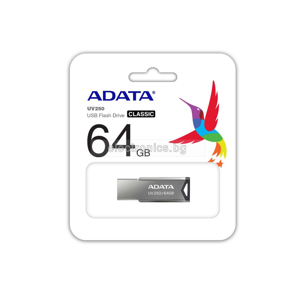 USB Флаш Памет UV250 ADATA Flash Drive, 64 GB, USB 2.0 Флашка, сива
