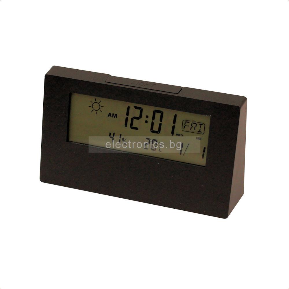 Часовник с Термометър 618F вътрешна температура, Часовник, Аларма, черен