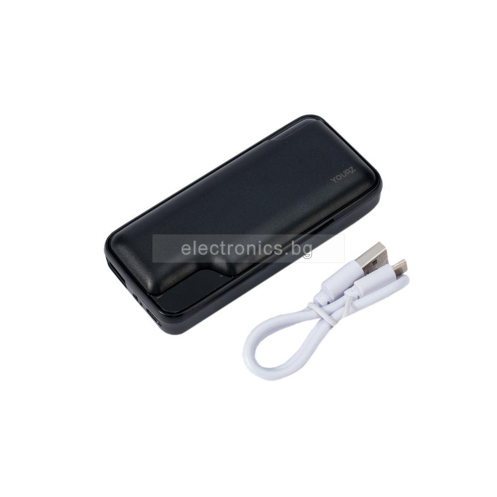 Външна Батерия 5000mAh за Телефон, YOURZ R15 Power Bank, Led прожектор, Черна