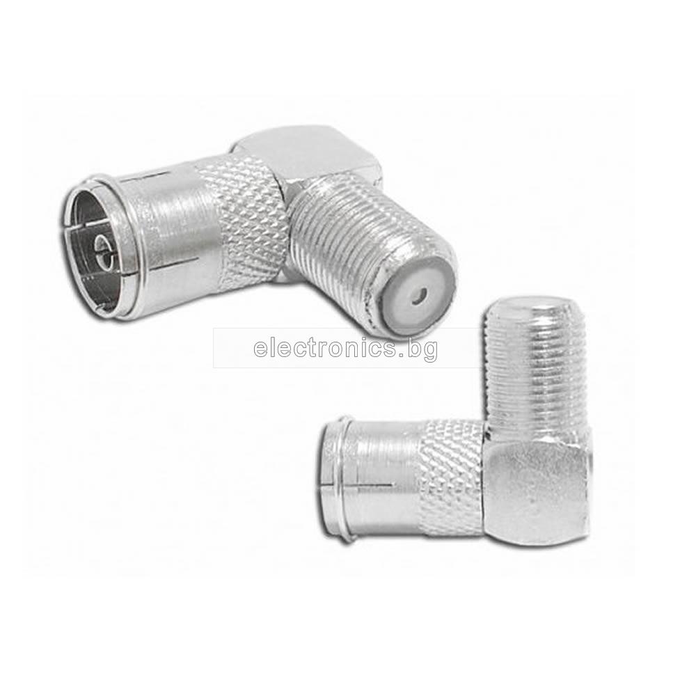 Конектор преход F-633 90DEG,TV антенен женски към F CONNECTOR женски, ъглов, метален