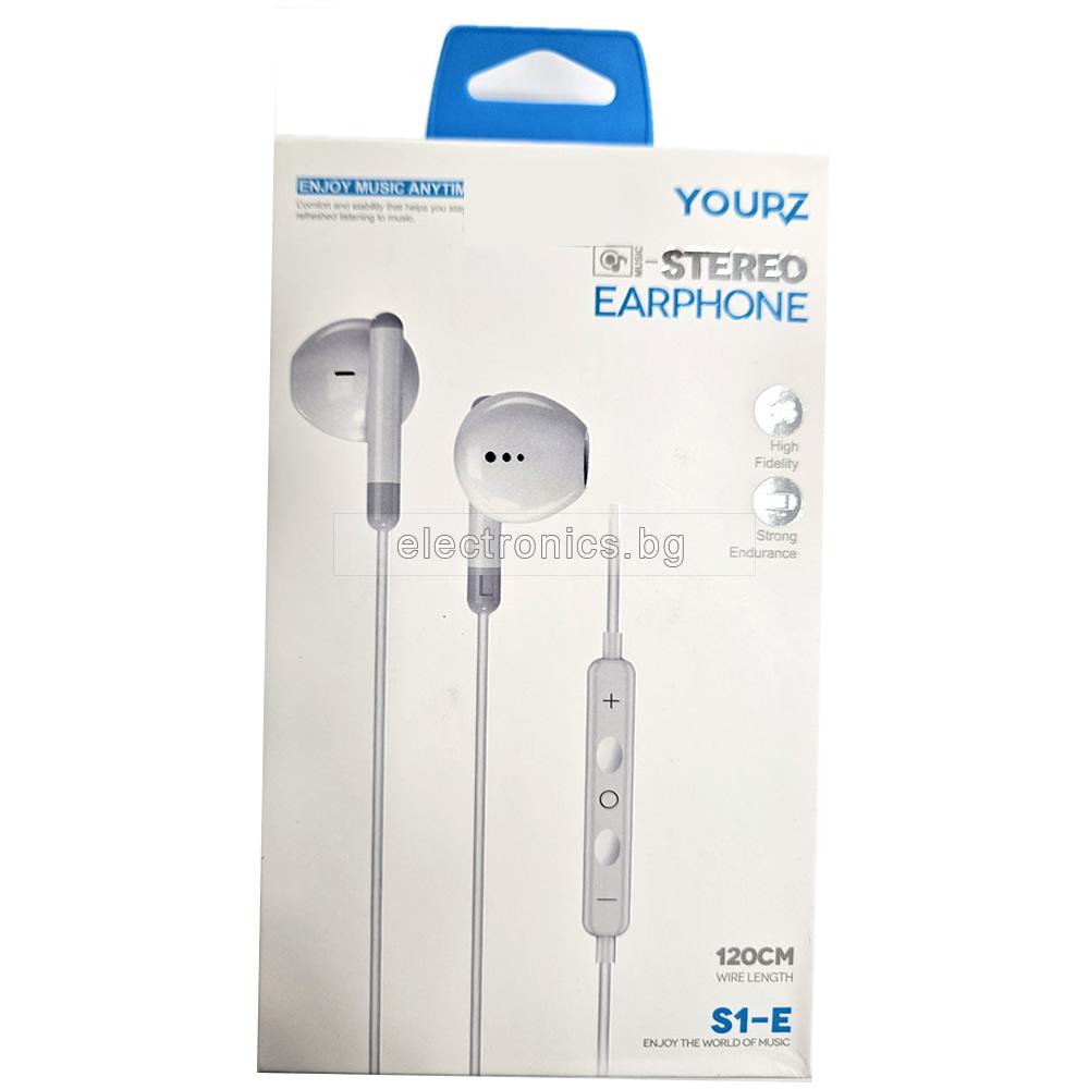 Слушалки YOURZ-S1-E, iPhone, Handsfree, микрофон, бели