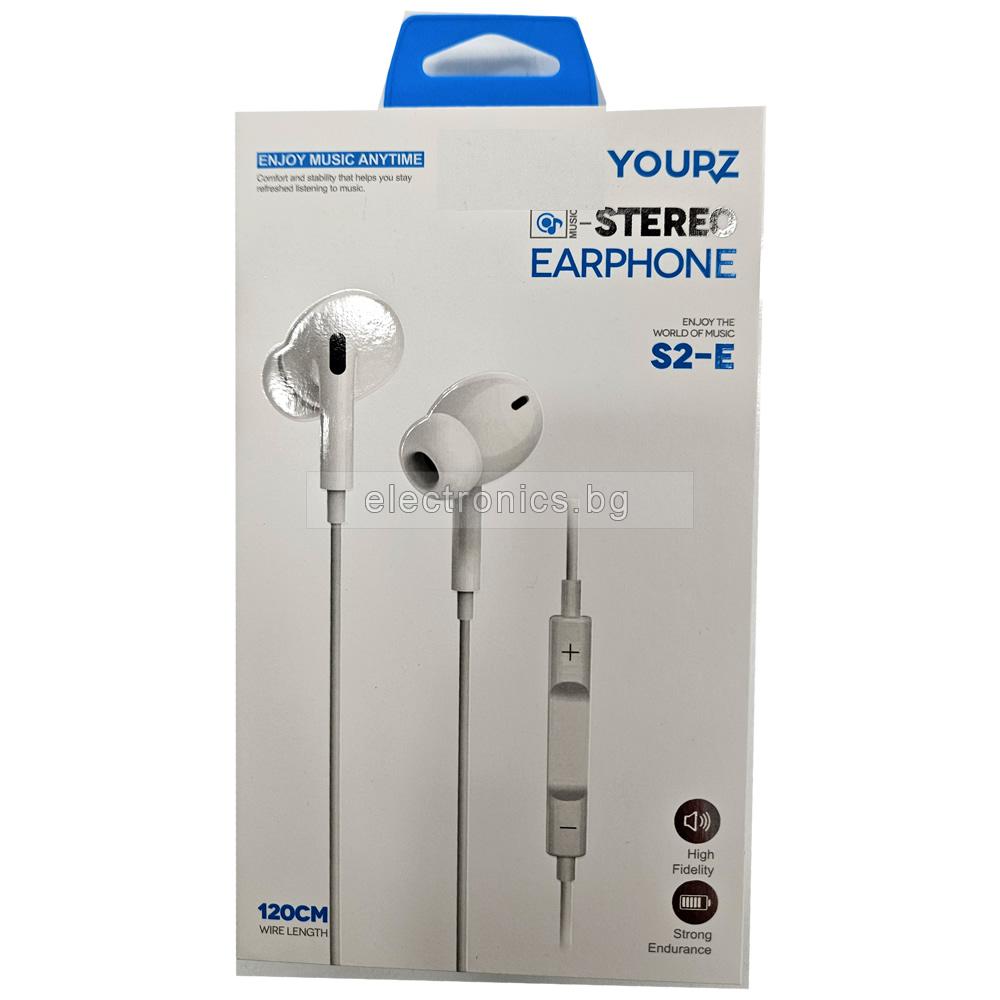 Слушалки YOURZ-S2-E, iPhone, Handsfree, микрофон, бели