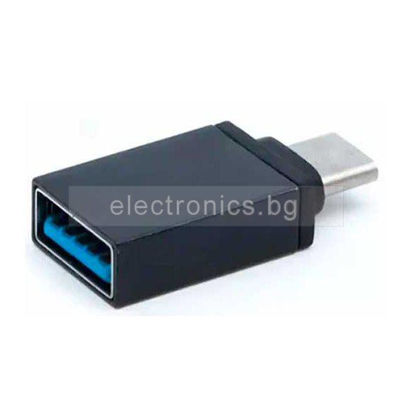 Преход OTG USB A женски - USB Type-C мъжки, метален, черен
