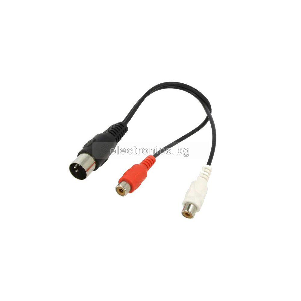 Аудио кабел 5p DIN(C) мъжки - 2 чинча женски, 0.2 метра