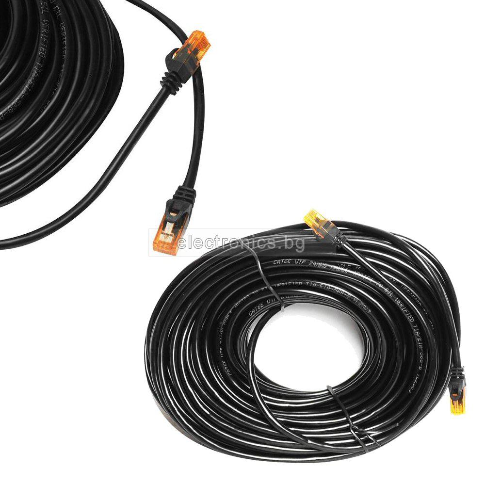 LAN Кабел UTP PATCH, с конектори RJ45, CAT6E, черен, 25 метра