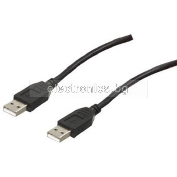 Кабел USB 2.0 A, USB А мъжки - USB А мъжки, черен, 1.5метра