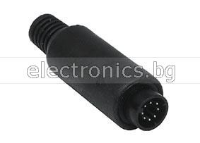 Конектор VC-002, DIN 8пина мъжки, за монтаж към кабел, пластмасов, черен
