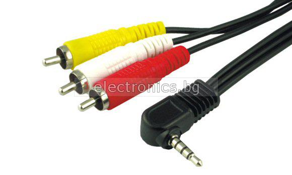 Аудио видео кабел Stereo Jack 3.5mm видео букса - 3RCA, 1.5 метра