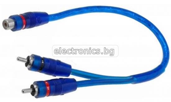 Аудио кабел, разклонител на чинчове, 2RCA мъжки -1RCA женски, 0.2метра, син