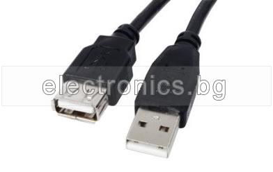 Кабел USB 2.0 удължител, USB A мъжки - USB A женски, черен, 0.8метра