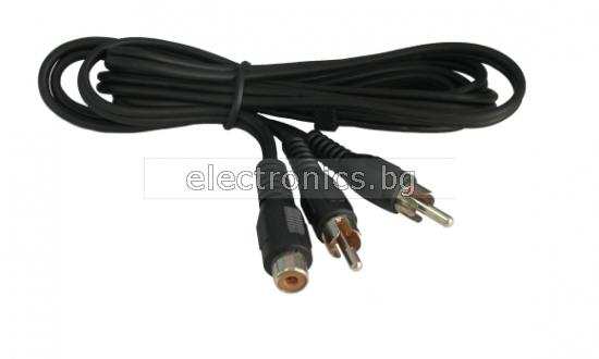 Аудио кабел разклонител на чинчове, 2RCA мъжки - 1RCA женски, 1.5метра, черен