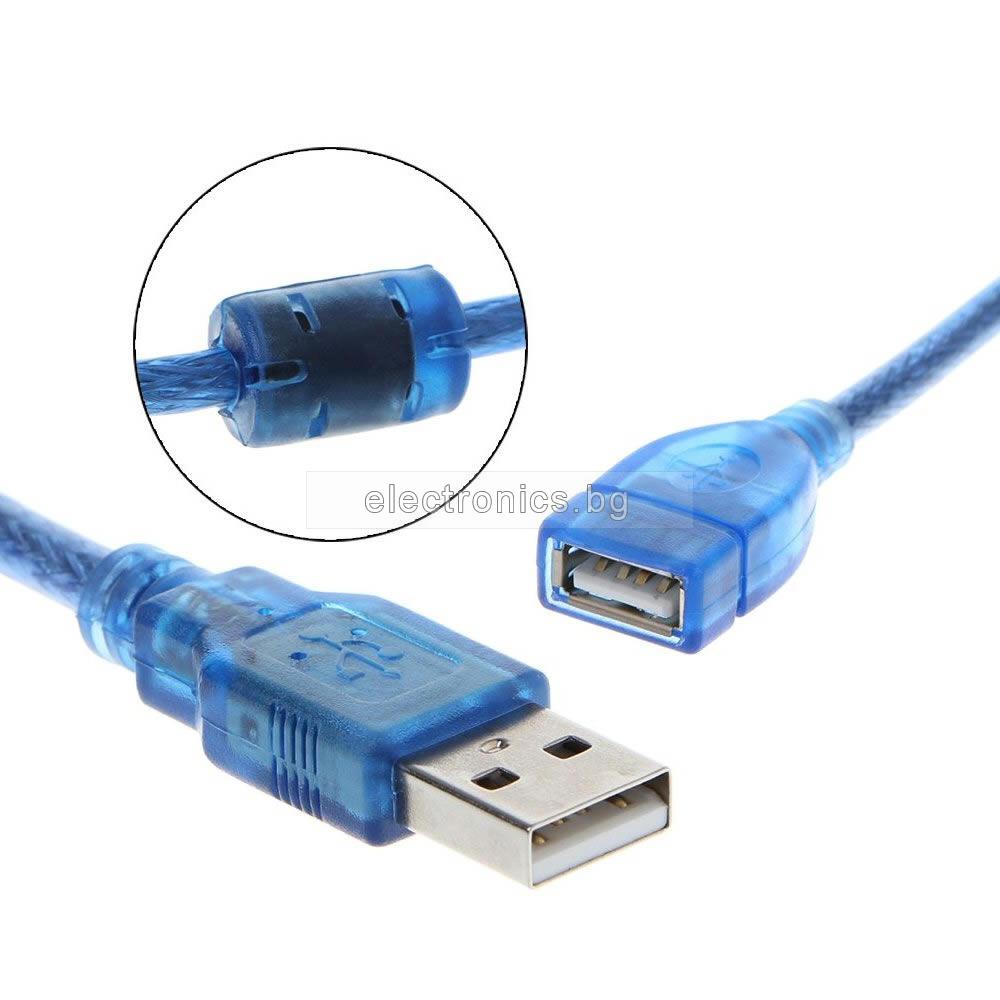 Кабел USB 2.0 удължител,  USB A мъжки - USB A женски,син, 1.5метра