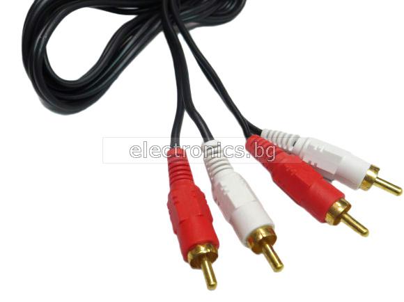 Аудио видео кабел чинчове, 2RCA, позлатени конектори, 1.5метра, черен