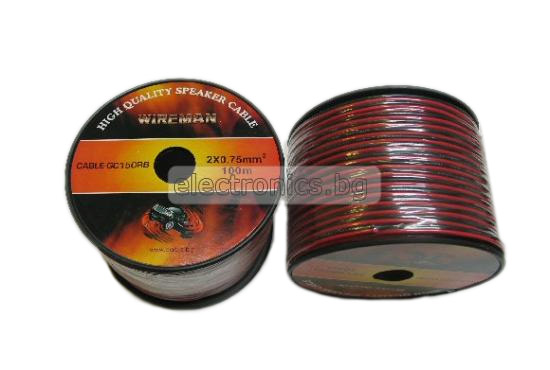 Кабел за тонколони Wireman, 2x 0.75 mm2, PVC, червено-черен, цена на  метър, CABLE-GC150RB