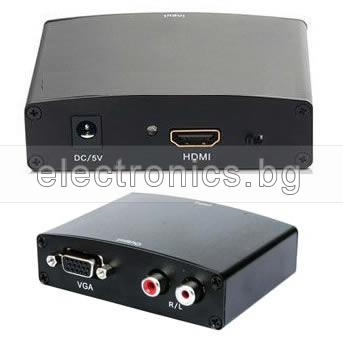 Конвертор HDMI to VGA и 2RCA за стерео звук
