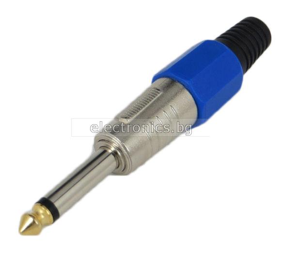 Конектор F-070 PROFI blue, Mono jack 6.3mm мъжки, високо качество, за монтаж към кабел, син