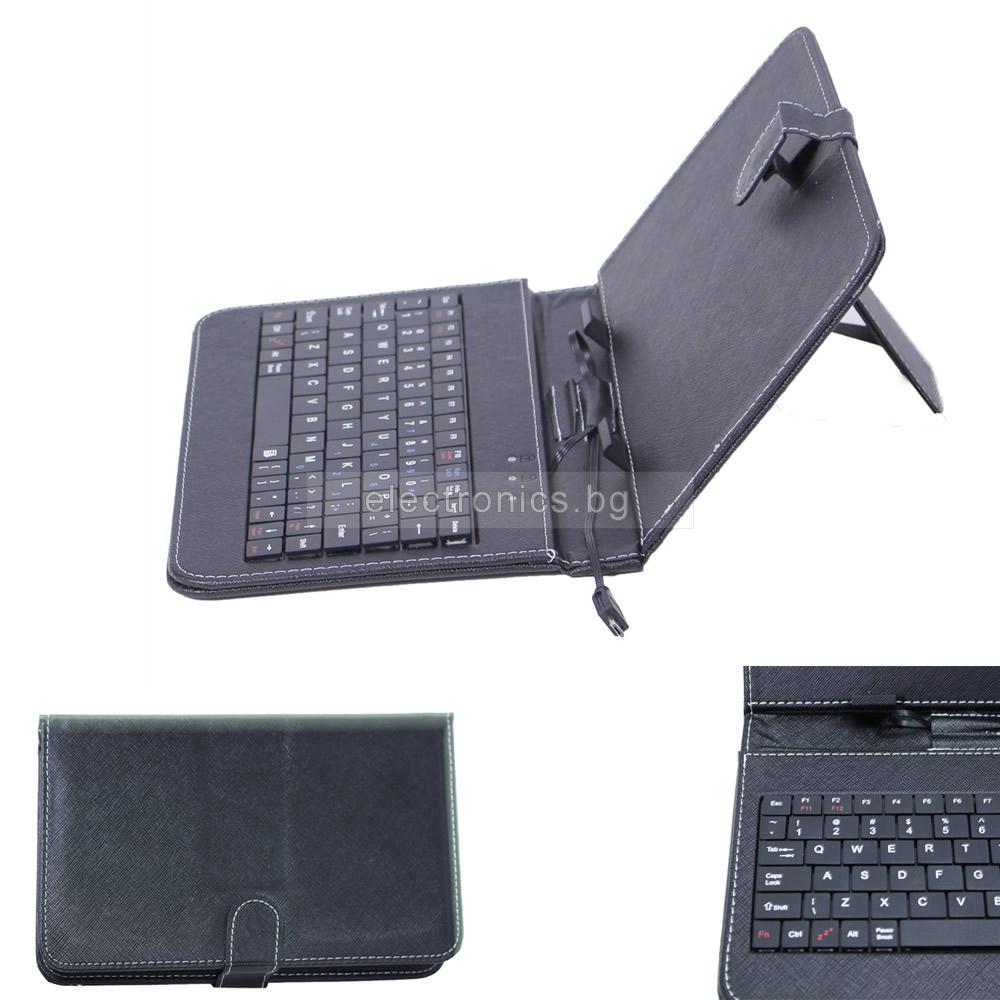 Калъф за таблет 7Н инча с клавиатура, връзка - micro USB, еко кожа, черен, Tablet Jacket Spring+KBD 7\"micro USB