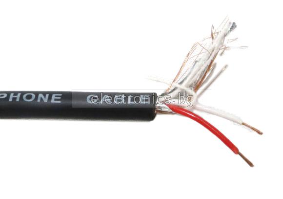 Микрофонен кабел Стерео, 6 mm, черен, HQ, цена на метър