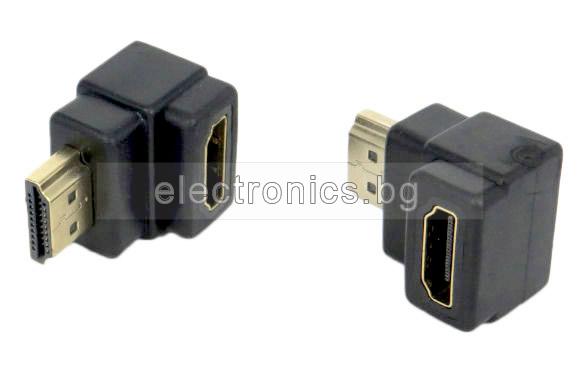 Конектор преход VC-010, HDMI женски към HDMI мъжки, позлатени конектори, ъглов, черен