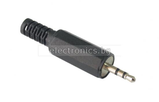 Конектор F-039, Stereo jack 2.5mm мъжки, за монтаж към кабел, пластмасов, черен