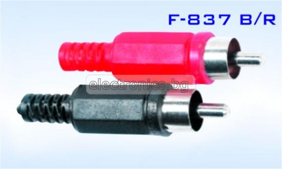 Конектор F-837 Red чинч RCA мъжки, за монтаж към кабел, пластмасов, червен