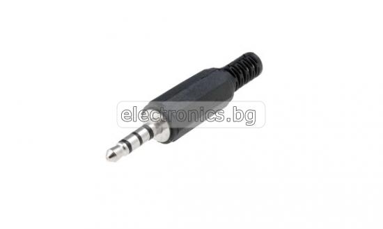 Конектор F-043, Stereo jack 3.5mm мъжки 4пина, за монтаж към кабел, пластмасов, черен