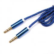 Аудио кабел Stereo Jack 3.5mm, позлатени конектори, текстилен, син, 1 метър