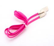 USB - Micro USB кабел, силиконов, лентов, високоскоростен, розов, 1 метър