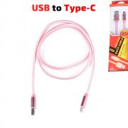 Кабел USB TYPE C, за Трансфер на Данни и Зареждане, текстилен, розов, 1 метър