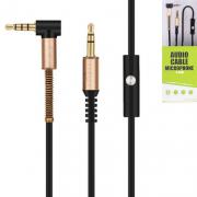 AUX кабел с микрофон, Аудио кабел Stereo Jack 3.5mm, 90 градуса, позлатени конектори, черен, 1 метър