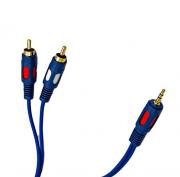 Аудио кабел Stereo Jack 3.5mm - 2RCA, син, 3 метра