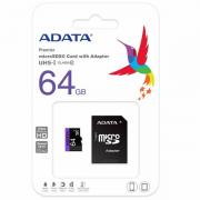 64GB Карта Памет micro SDHC ADATA с SD адаптер, 64 GB, Class 10