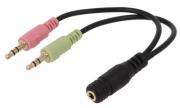 Аудио кабел Stereo Jack 3.5mm 4 pin женски - 2x3.5mm мъжки, 0.15 метра