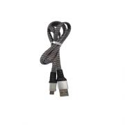 Кабел USB 2.0 A - Micro USB B, текстилен, лентов, високоскоростен, сив, 1 метър