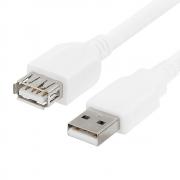 Кабел USB 2.0 удължител, USB A мъжки - USB A женски, бял, 1.8 метра