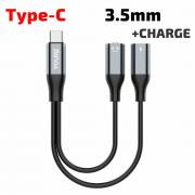 Преходник Type C към 3.5mm жак женски + Type C женско, YOURZ MU3, черен