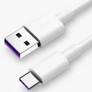 Кабел USB TYPE C, за Трансфер на Данни и Зареждане до 5А, бял, 1 метър