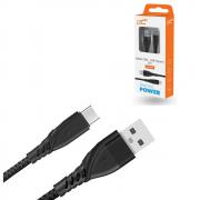 Кабел USB TYPE C, за Трансфер на Данни и Зареждане, текстилен, черен, 2 метра