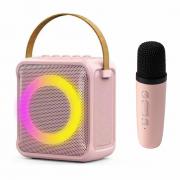 Караоке колонка с Безжичен микрофон RK-02, Гласови ефекти, LED светлини, FM радио, Bluetooth, AUX, USB/micro SD CARD, розова